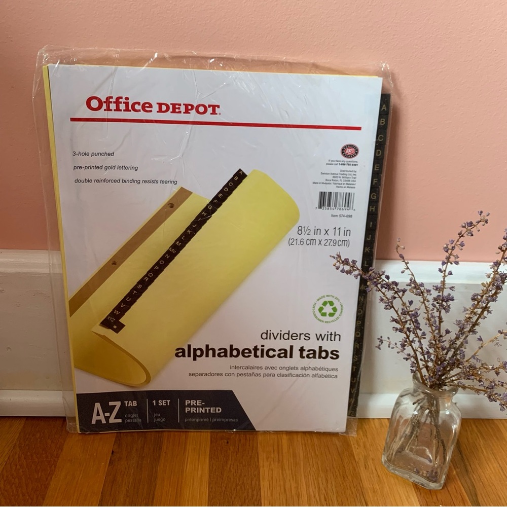 Index Dividers w Alphabetical Tabs Office Depot 3 hole punched Binder Dividers